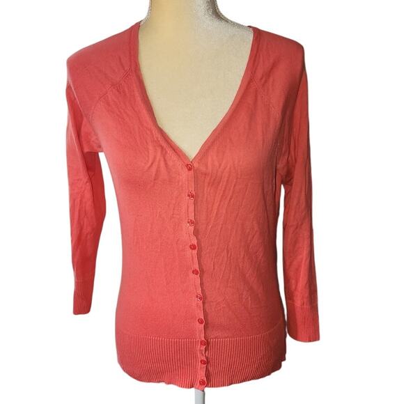Eddie Bauer Sweaters - Eddie Bauer Salmon Pink Button Down Cardigan Sweater Size Small